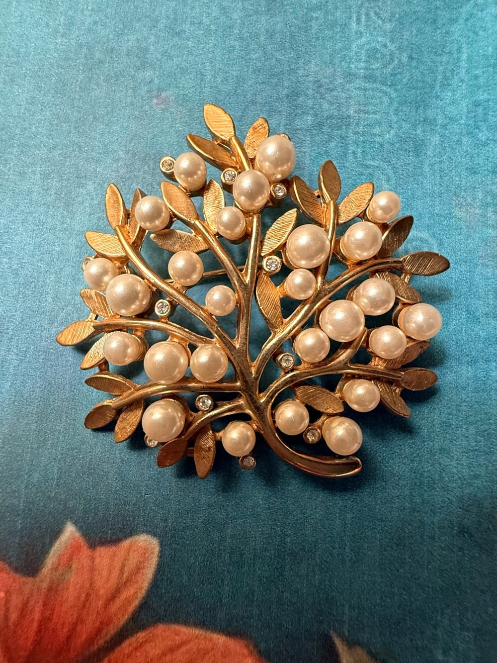 Gold-Tone Pearl Branch Brooch - Classic Floral Design